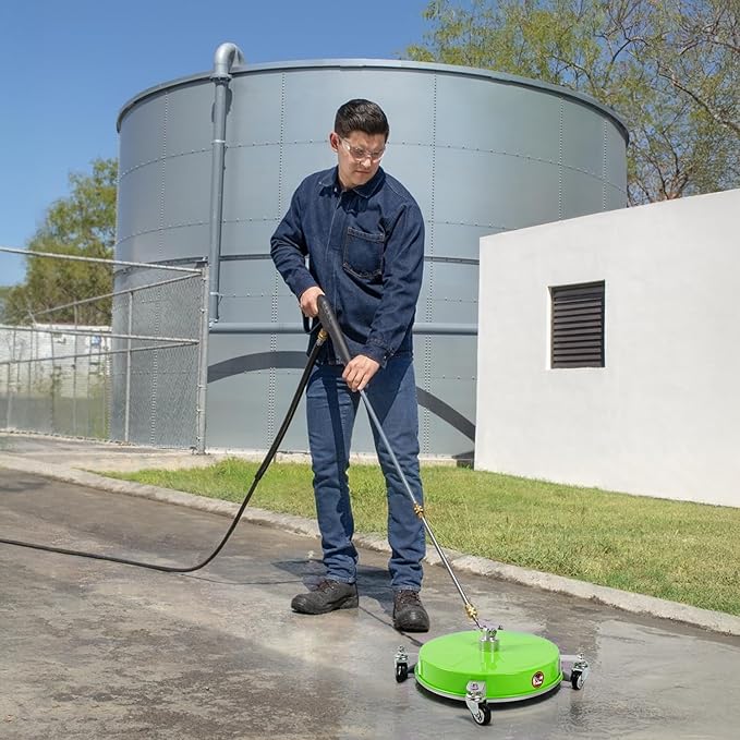 19" Pressure Washer Surface Cleaner with 4 Wheels, Coated Green Stainless Steel Power Washer Surface Cleaner for Driveway Sidewalk Patio, 1/4" Quick Connector 2 Extension Wand, 4000 PSI