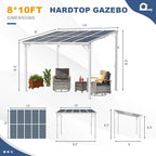 MEISSALIVVE 8' x 10' Wall Mounted Lean to Metal Awnings with Sloped Roof, Outdoor Patio Gazebo Awning for Backyard, Deck, White