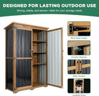 Outdoor Storage Cabinet, Wood & Metal Storage Shed with Weather-Resistant Roof, Double Lockable Doors, Removable Shelves & Adjustable Feet, for Patio, Backyard, Poolside, 46" x 18" x 68"