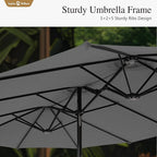 Sophia & William 15 ft Extra Large Patio Umbrella with Base Included, Rectangular Outdoor Umbrella Heavy Duty, Market Umbrella Double-sided Fade Resistant for Pool Garden Backyard, Smoky Gray