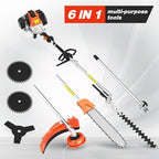 52cc 6-in-1 Gas Powered Weed Eater with Hedge Trimmer & Pole Saw - Multi-Attachment Brush Cutter,2-Stroke Lightweight Trimming Machine for Yard Maintenance