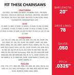 E & S 3 Pack 20 Inch Chainsaw Chain .325" Pitch .050" Gauge 78 Drive Links Semi-Chisel Chain Saw Chains for Husqvarna, Poulan, Craftsman, Greenworks and More Chainsaw Brands