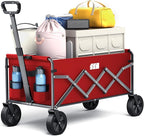 Collapsible Foldable Wagon, Foldig Cart with Wheel Heavy Duty with 180lbs Weight Capacity Lightweight Utility Camping Wagon for Groceries Garden Beach Sports Fishing (Coral Red)