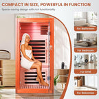 Far Infrared Home Sauna for 1 Person, 1065W 110V Indoor Spa Room, Wooden Dry Sauna with Red Light Therapy, Bluetooth Speaker, 31.5"x31.5"x63"