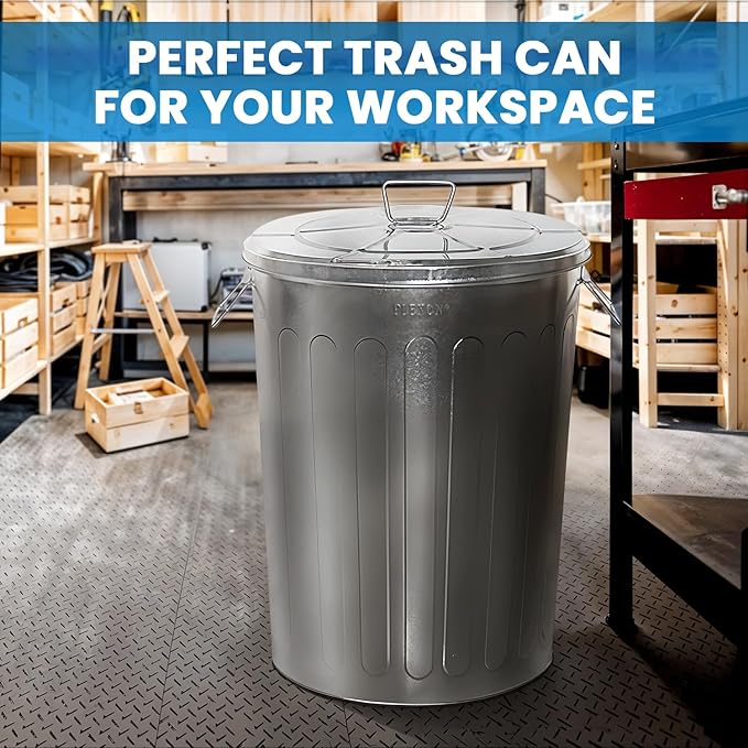 Plexon 20 Gallon Metal Trash Can with Lid Outdoor Galvanized Steel Large Garbage Can, 6 Pack
