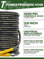 4200PSI Pressure Washer Hose 125FT with 3/8" Swivel Quick Connect for Cold/Hot Water, Kink Resistant Steel Wire Braided, Wear Resistant Power Washer Hose with 2 M22 14mm Adapter Set