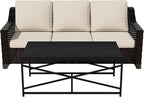 Vista Vibe 2 Pieces Outdoor Patio Conversation Furniture Set - 78" 3-seat Sofa | Metal Coffee Table, Deep Seat Loveseat, Removable Cushions, Hand-Woven PE Rattan Couch, Lawn (Brown/Beige)