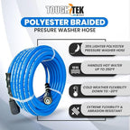 Tough-Tek Rubber Pressure Washing Hose 1/4" x 50' with M22 Coupler – Blue
