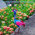 Metal Wacky Rooste Garden Statue, Rooster Decor Yard Statue Decorations Outdoor, Chicken Yard Art for Outside, Patio, Backyrad, Lawn (Blue & Pink)