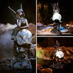 TERESA'S COLLECTIONS Fairy Garden Statues Outdoor Solar Light for Outdoor Decor, Patina Bronze Fairy Resin Garden Decor Sculptures with Crackle Glass, Lawn Ornaments Yard Decor Gifts for Mom, 12.4"