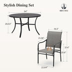 HERA'S HOUSE Patio Table and Chairs, 7 Pieces Outdoor Dining Set, 1 x Round Metal Table with 1.57”-1.9” Umbrella Hole, 6 x Grey Armrest Chairs for Deck Porch Backyard