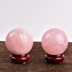 JIC Gem 2.5 Inch Natural Pink Rose Quartz Magic Crystal Healing Ball Ornament Sphere with Wood Stand for Decoration, Meditation, Scrying Mirror, Feng Shui.