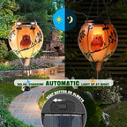 Hot Air Balloon Solar Lantern - Owl Stained Glass Lantern, Simulated Flickering & Dancing Flame, Outdoor Hanging Yard Light Waterproof IP65 for Patio Lawn Porch Decor Gift
