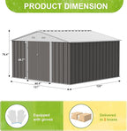 JUMMICO 10 x 10 FT Outdoor Storage Shed, Large Metal Garden Shed & Tool Sheds for Backyard Garden Patio Lawn (Grey)