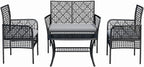 4-Piece Patio Furniture Set, Weather-Resistant Rattan Patio Conversation Set with Two-Tier Coffee Table, Upholstered Openwork Wicker Furniture for Porch, Garden, Lawn, Gray