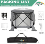 COBIZI 6x6 Pop up Gazebo Tent, Ez up Waterproof Screen Tent Screen House, Portable Outdoor Canopy Sun Shelter with Carry Bag & Ground Stakes for Camping, Garden and Picnics, Gray(Upgraded 2.0)