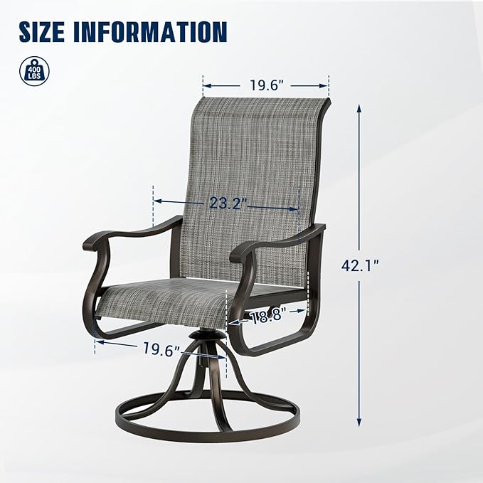 UDPATIO Patio Swivel Dining Chairs Set of 8, Outdoor Swivel Chairs Patio High Back with All Weather Textilene Metal Rocking Frame for Lawn Garden Backyard, Gray White