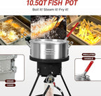 Red Mountain Valley 10.5 Qt Outdoor Propane Fish Fryer Pot Kit with Aluminum Strainer Basket, Thermometer for Boiling and Frying, 50,000 BTU Burner, 0-5 PSI Regulator, Full CSA Approved Fish Cooker