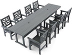 10 Piece HDPE Outdoor Dining Set for 8, Patio Dining Furniture Set with 2 Table and Umbrella Hole, Outdoor Table and Chairs for Garden, Poolside, Backyard, Deck