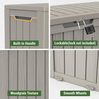 Mars Villa 72 Gallon Deck Box, Outdoor Storage Box Waterproof, Outside Resin Storage Bin for Patio Furniture Cushions, Pool Supplies, Garden Tools, UV-Resistant and Weatherproof, with 4 Wheels, Greige