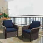 Vista Vibe Outdoor Patio Deep Seat Chairs Set of 2, Washable Cushions, Hand-Woven PE Rattan, All-Weather & Steel Frame, Garden, Bistro, Deck, Yard (Navy)