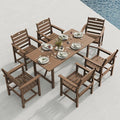 Patio Table and Chairs Set with Umbrella Hole, HDPE Patio Dining Set for 6, Outdoor Dining Set for Lawn, Patio, Porch, Deck, Poolside, Yard (Teak, 7-Piece)