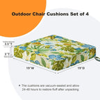 Square Corner Seat Cushions, 19" x 19" x 3", Set of 4, Indoor Outdoor Water Repellent Universal Chair Pads with Ties for Patio Furniture, Garden Dining Chairs, Blue Flower