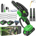 Mini Chainsaw Cordless 6 Inch, Electric Chainsaw Battery Powered with Auto Oiler, Security Lock for Wood Cutting, Tree Trimming, Garden & Household Use(2 Batteries)