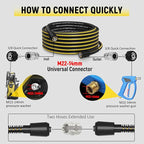 Power Washer Hose 40ft - 1/4" Non Kinking Flexible Pressure Washer Hose,3600psi M22-14mm High Pressure Hose Extension Replacement With Stainless Steel Quick Connect Fittings