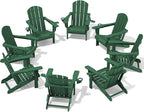 SERWALL Adirondack Chair with Cup Holders - Composite Adirondack Chairs Set of 8 HDPE Outdoor Chairs All Weather Use- Green
