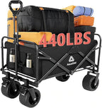Collapsible Wagon with Wheels, 440 lbs Wagons Carts Foldable Wagon Cart with Flexible Handle, Lightweight Portable Folding Utility Grocery Shopping Cart for Grocery Sports Garden Camping