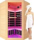 Home Sauna Far Infrared Sauna 7-Colors LED Light Indoor Sauna for 2-3 Person, Dry Sauna Room with Low EMF 2180W,with Canadian Hemlock Wood,with Towel Rack and Cup Holder