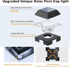 INDARUN Solar Post Cap Lights, Solar Fence Deck Post Lights Outdoor Fit 4x4 5x5 6x6 Wood Posts, Vinyl 4x4 Post Caps, 120 Lumen, Cool White & Warm White, Landscape Lighting for Patio, Porch, Yard