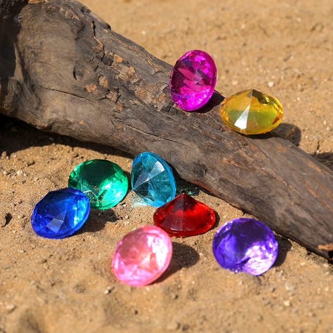 Diving gem Pool Toys Sand Toys,14 Color Diamond Treasure Chest Summer Swimming gems Pirate Diving Toy Set Underwater Swimming toyChildren's Game Gifts for Boys and Girls(Golden)