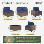 Aoxun 6 Piece Patio Furniture Set with Wide Armrests Wicker Rattan Outdoor Sectional Sofa Set with Coffee Table and Thickened Cushions, Brown/Blue(Waterproof Cover Included)