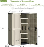 Patiowell 50 cu.ft Plastic Outdoor Storage Shed, Lockable Waterproof Resin Storage Cabinet Vertical Storage Shed for Garden Tools, Garbage Cans, Pool Supplies, Beige(Not Include Shelves)