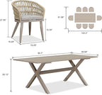 PURPLE LEAF 9 Pieces Outdoor Dining Set All-Weather PE Rattan Outdoor Patio Furniture Set with All Aluminum Frame Rectangular Table and Chairs Set for Lawn Garden Backyard Deck, Champagne