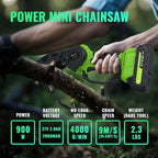 Mini Chainsaw 6inch, Chainsaw Cordless w Automatic Oiler, Handheld Electric Power Chain Saw w Security Lock, Brushless Motor,Chainsaws for Wood/Trees Trimming (Green - 1 battery, 6 INCH)
