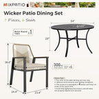 7 Pieces Round Outdoor Dining Set for 6, Patio Dining Set Wicker Rattan Chairs with Soft Cushion and 54" Round Table with Umbrella Hole, Round Patio Table and Chairs for Backyard Porch
