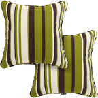 Outdoor Throw Pillow with Insert 18x18 Inch, Set of 2, Piping Edge Waterproof Fade Resistant Decorative Fluffy Pillows for Patio Furniture Chair Bench Couch Sofa - Green Striped
