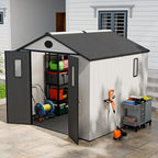 8x6 Resin Outdoor Storage Shed with Floor, Plastic Tool Shed for Gardening, Patio, and Deck, White/Gray