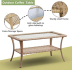 Outdoor Wicker Patio Furniture Set - 6 Piece Rattan Patio Conversation Set with 2 Rocking Swivel Chairs,2 Ottomans,1 Sofa and 1 Coffee Table for Porch Deck Backyard Garden(Yellow/Red)