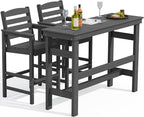 SERWALL Outdoor Bar Table and Chairs Set, Adirondack Bar Chairs Set of 2 and Bar Height Table, All Weather HDPE Outdoor Patio Bar Set, Outdoor Furniture for Outside, Poolside, Backyard, Garden, Grey