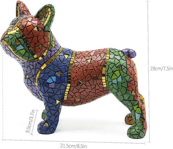 Lukitas French Bulldog Statue Home Decor, Colorful Dog Sculpture, Mosaic Animal Ornament Figurine for Living Room Office Garden Yard, Resin 7.5''