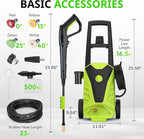 Pressure Washer, 2100PSI Max 2.0GPM Power Washer 16.5FT Power Cord, 23FT Hose&360 Rotation, 4 Nozzles for Driveways Furniture or Cars, Green