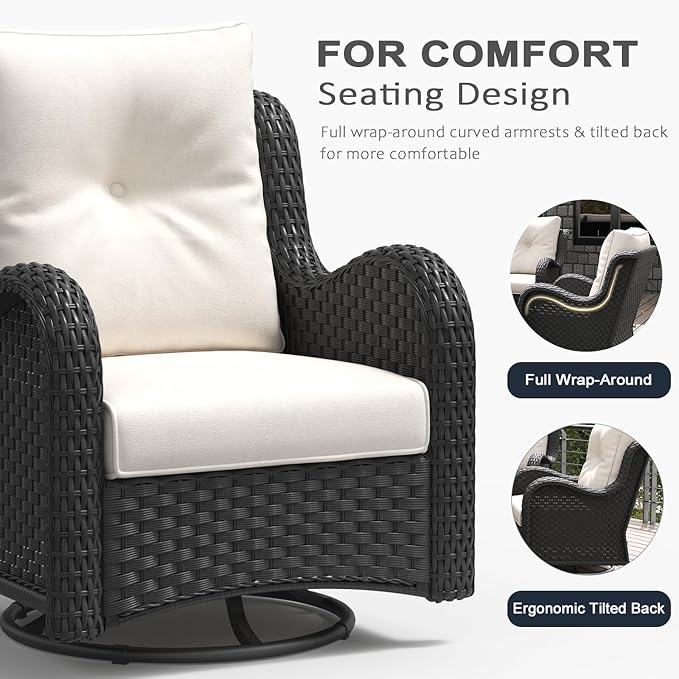 LayinSun 9 Pieces Outdoor Patio Furniture Set, Rattan Wicker Sectional Swivel Rocker Chairs Sets with Ottomans, Swivel Glider Chairs and Coffee Table