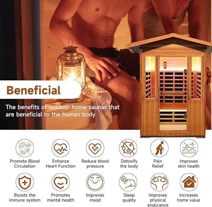 Infrared Saunas for Home,Far Infrared Sauna,1800W Light Therapy Lamp Wooden Outdoor Dry Sauna,Red Cedar Sauna Spa with Bluetooth Speaker,for Unwell Men,Women,Elderly,2-3 Person Home Sauna