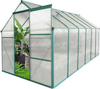Favfurish 6x12 FT Greenhouse, Outdoor Polycarbonate Hot House, Garden Plants Green House with Raised Base, Sliding Door and Adjustable Vent Roof for Outdoor Patio, Green