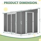 8x6 FT Outdoor Storage Shed W/Adjustable Lockable Double Side Doors,Metal Shed W/Floor Frame & 2 Air Vents,Garden Tool House W/Updated Frame Structure,for Backyard Patio Lawn,Gray