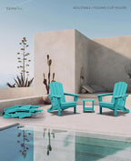 SERWALL Folding Adirondack Chair Set of 4, Adjustable Adirondack Chair with 3 Recline Positions, All Weather HDPE Outdoor Adirondack with Cup Holders, Aruba